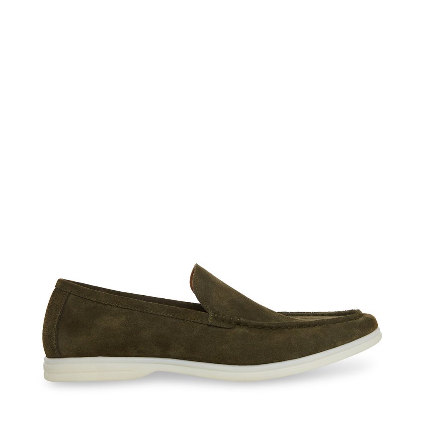 Olive Steve Madden Larken Suede Men\'s Loafers | PH 5263QWT